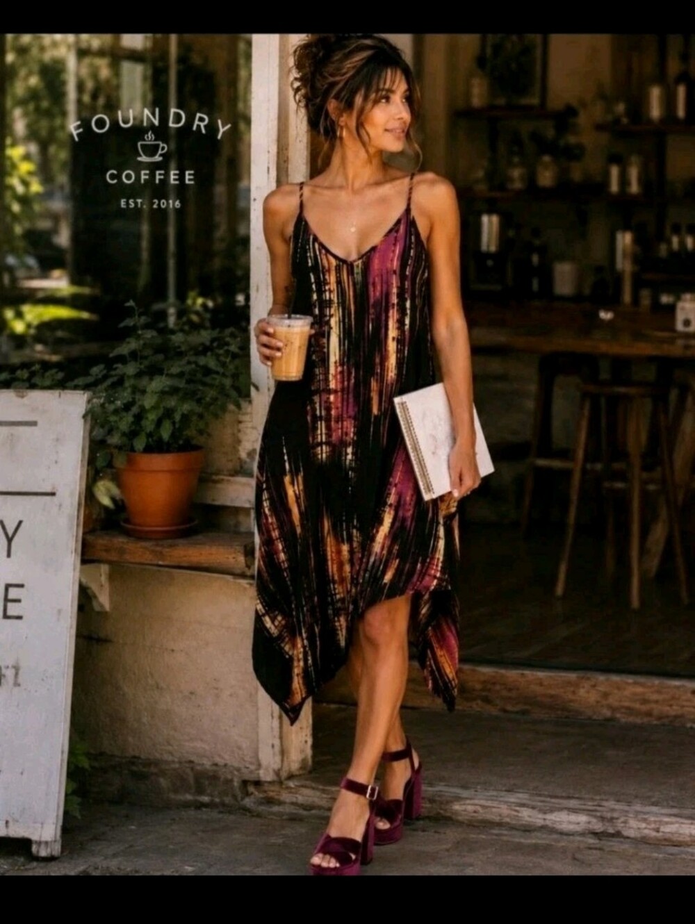 Boho Cool Bundle: Assymetrical Sun Dress Size L + Velvet Platform Sandals Sz 10M